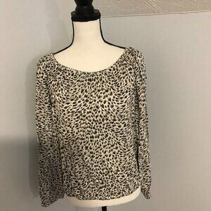 by Anthropologie Cascais Leopard Print Off the Shoulder Blouse Long Sleeve Top M